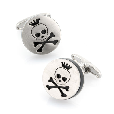 Skull and Cross Bones Silver and Black Cufflinks