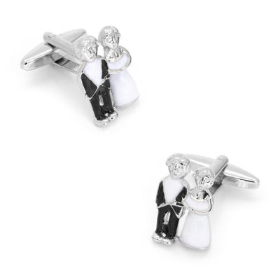 Wedding Bride Groom Couple in Black, White Silver Wedding Cufflinks