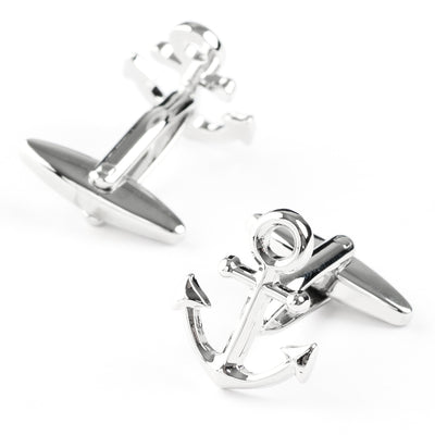 Shiny Silver Ship Anchor Cufflinks