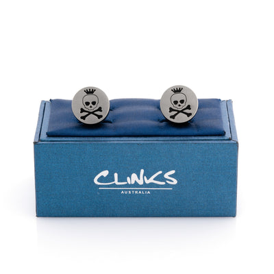 Skull and Cross Bones Silver and Black Cufflinks