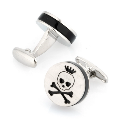 Skull and Cross Bones Silver and Black Cufflinks